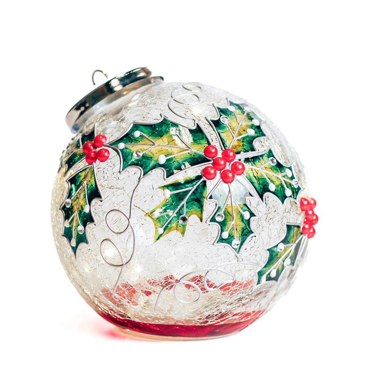 Holly Berry Glass Ornament LED