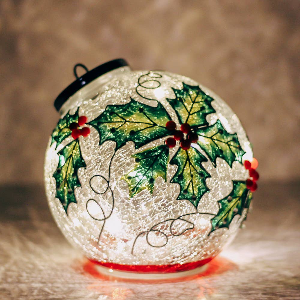 Holly Berry Glass Ornament LED