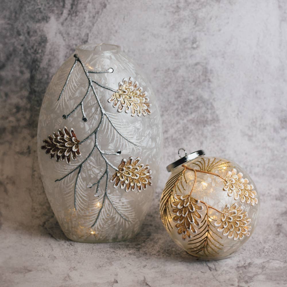 Pinecone Branch Glass Ornament LED