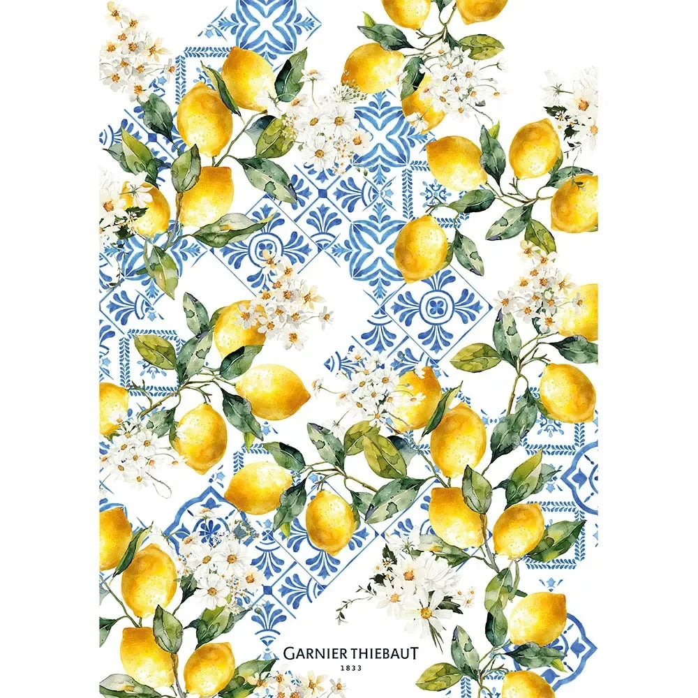 Garnier Thiebaut Citrons Azulejos Bleu Kitchen Towel