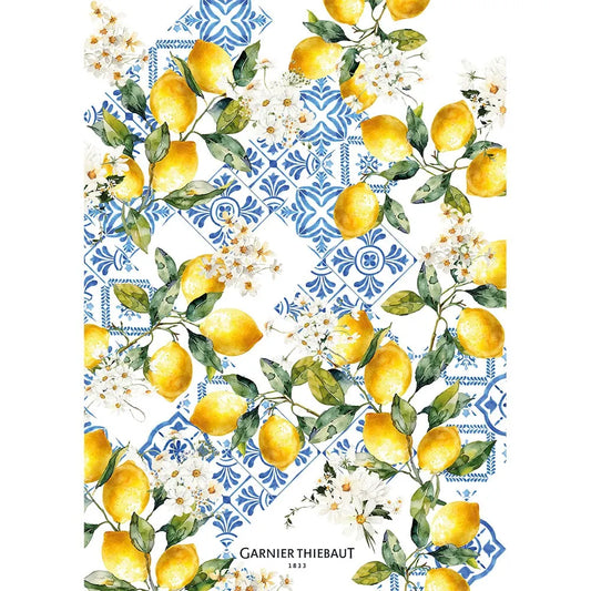 Garnier Thiebaut Citrons Azulejos Bleu Kitchen Towel