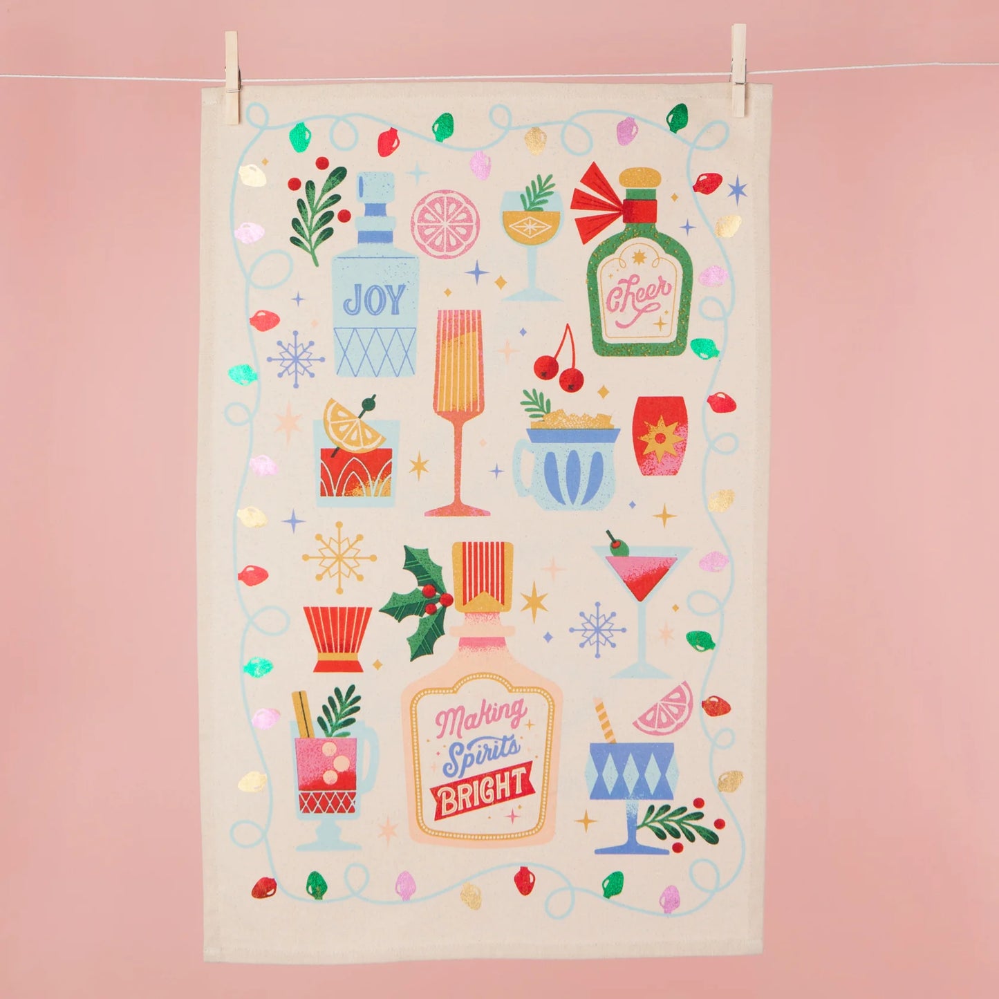 Spirits Bright Christmas Dishtowel