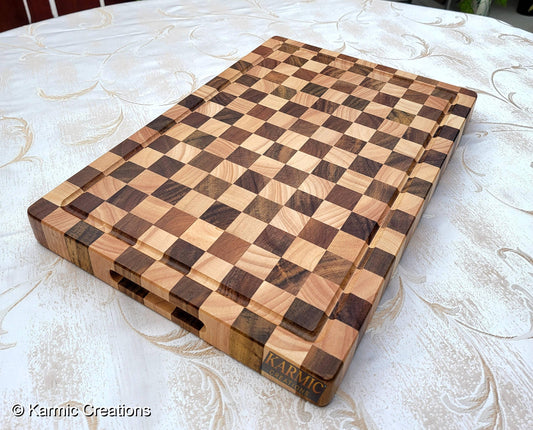 End Grain Checkered Cutting Board (Kitchen Size & BBQ Size) - Marcel’s Culinary Experience