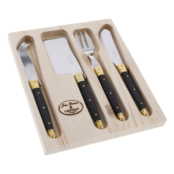 Jean Dubost Mini 4-Piece Cheese Set in Black and Brass