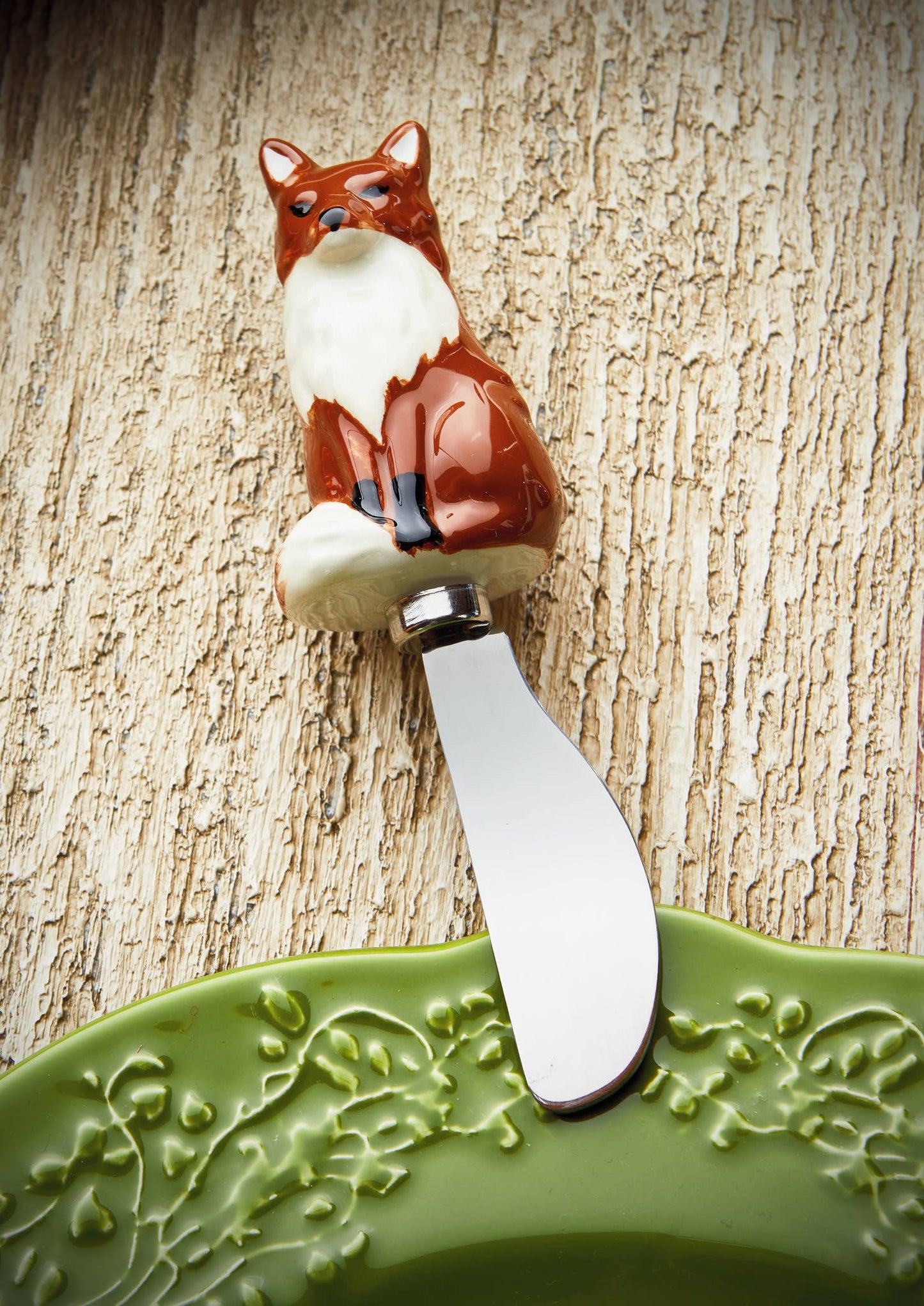 Christmas Fox Spreader Utensil, Brown Earthenware/Stainless