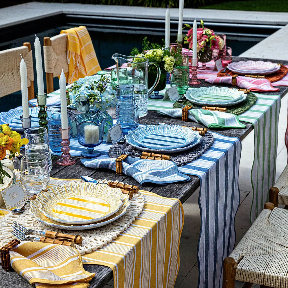 Juliska Cabana Stripe Melamine Dinner Plate Set/4 - Seagrass