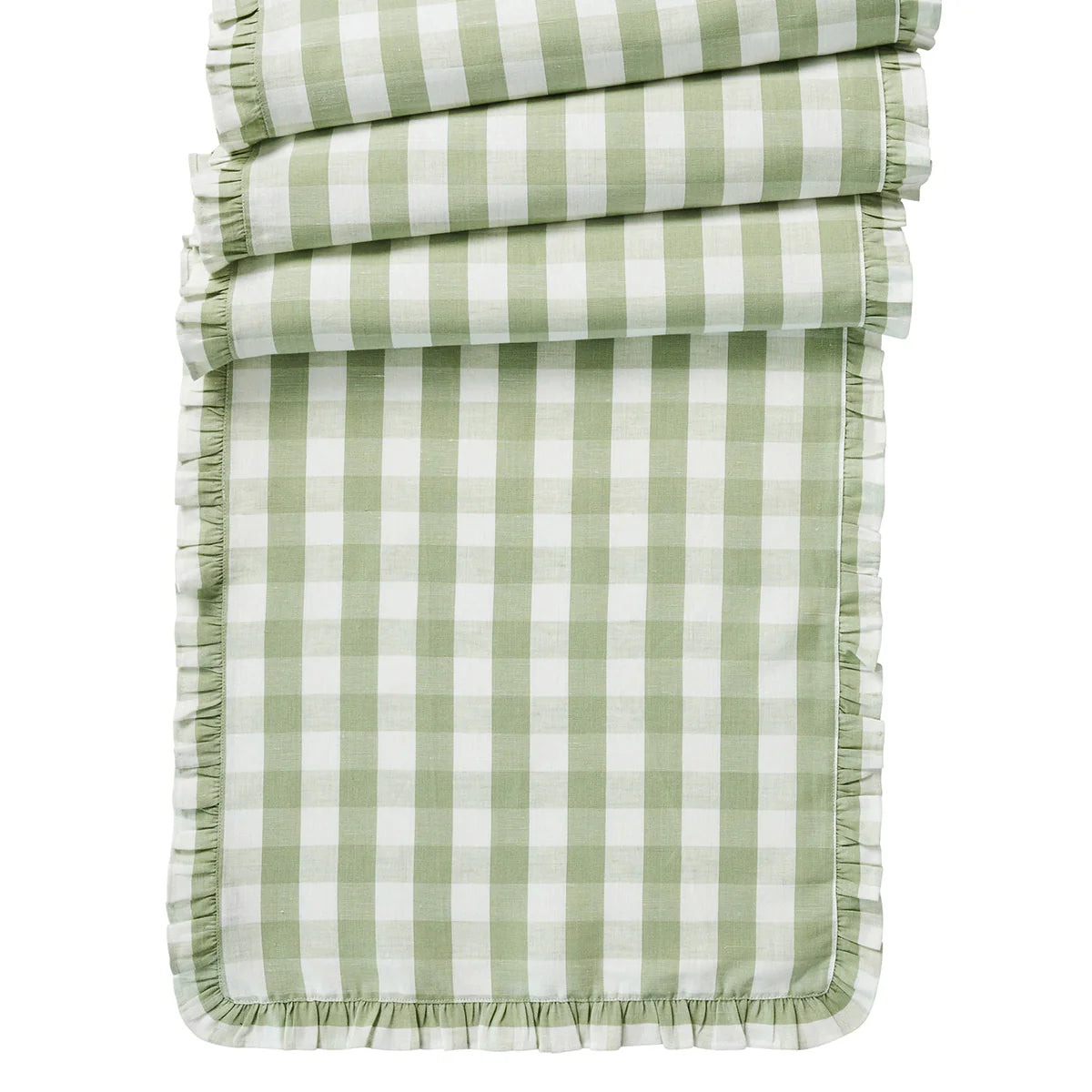 Juliska Gingham Ruffle Table Runner - Seagrass 18" x 90"