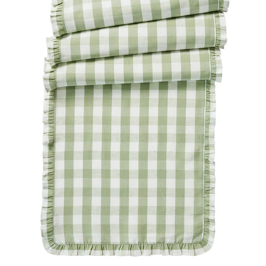 Juliska Gingham Ruffle Table Runner - Seagrass 18" x 90"