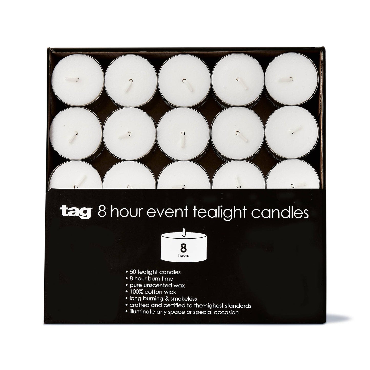 8 Hr Event Tealight Candle Set of 50 - White