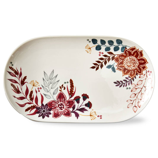 Large Autumn Bloom Stoneware Serving Platter | 17 Inch