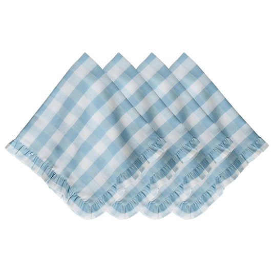 Juliska Gingham Ruffle Dinner Napkins - Ocean Set of 4