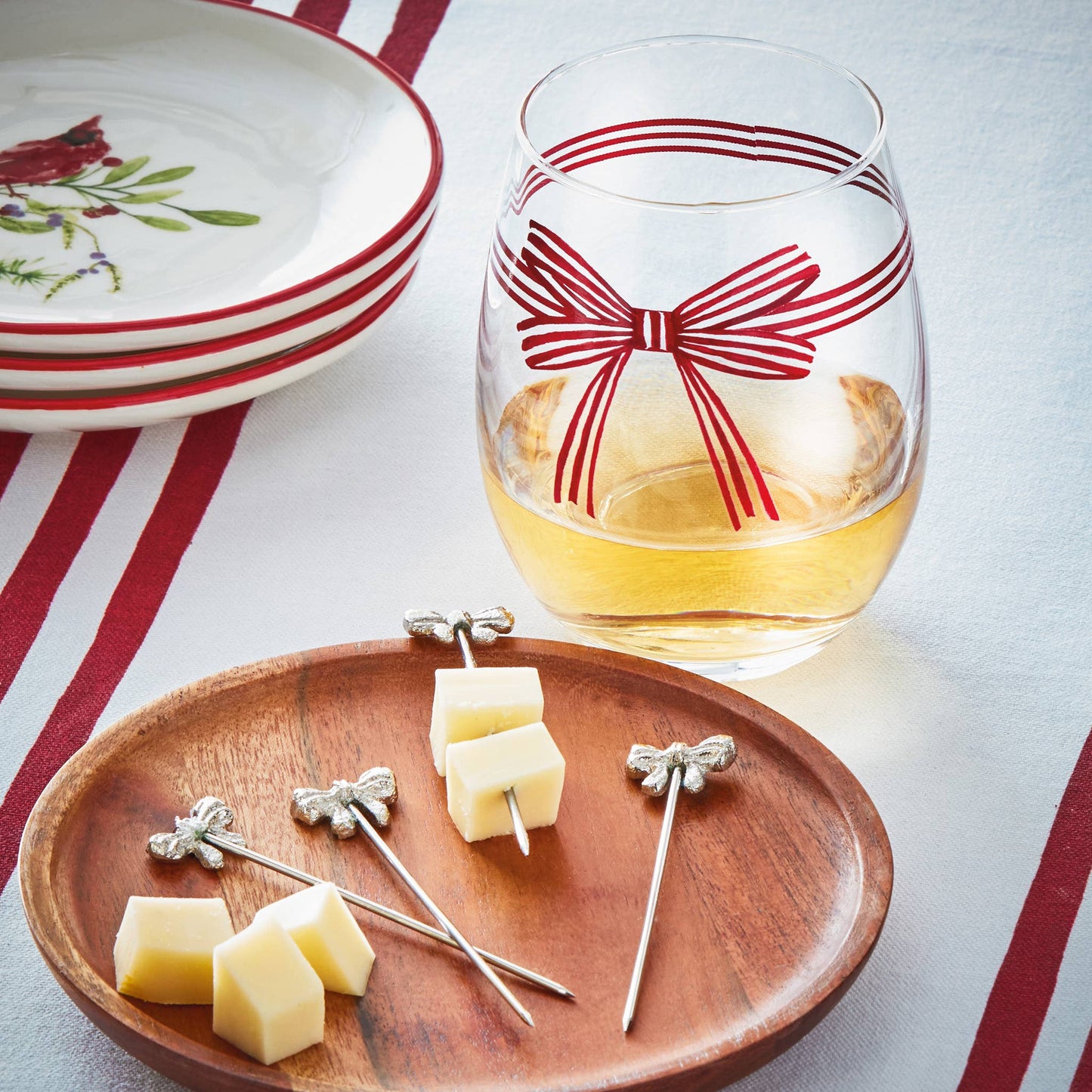 Red Bow Stemless Wine Glass for Christmas