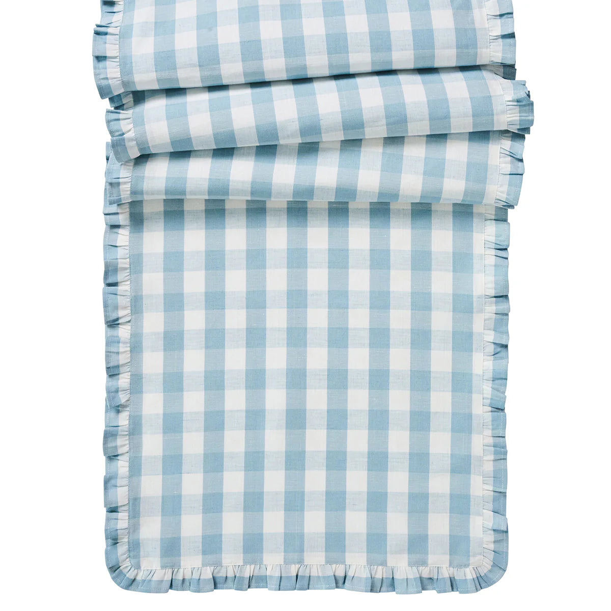 Juliska Gingham Ruffle Table Runner - Ocean 18" x 90"