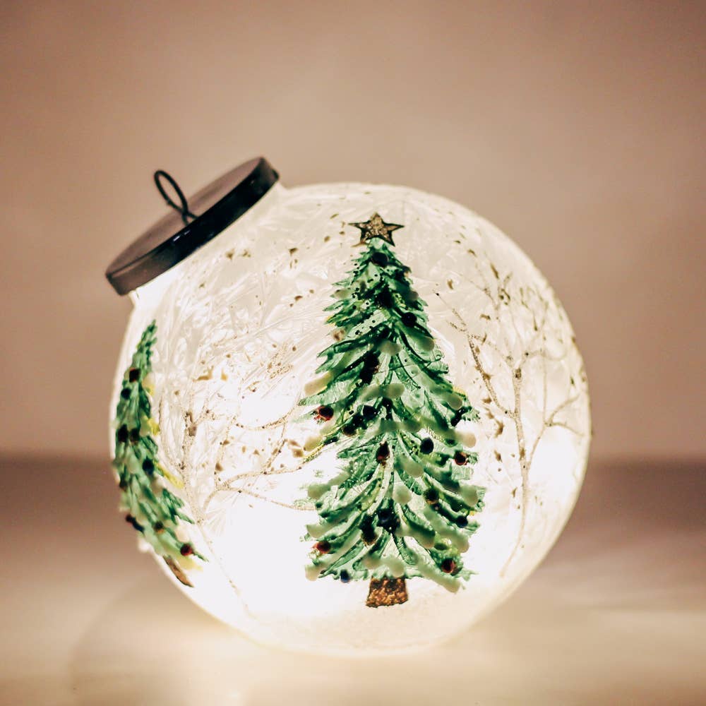 Christmas Trees Ornament Crackle Glass LED