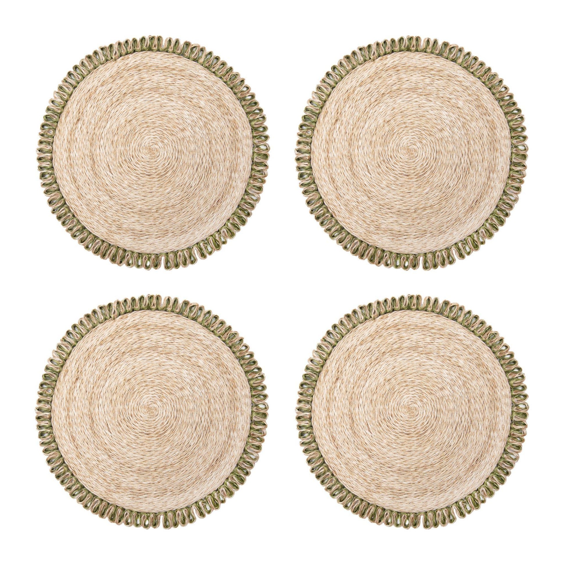 Couleur Nature Loopy Abaca Natural & Olive Green | Placemat - Set of 4 - Marcel’s Culinary Experience
