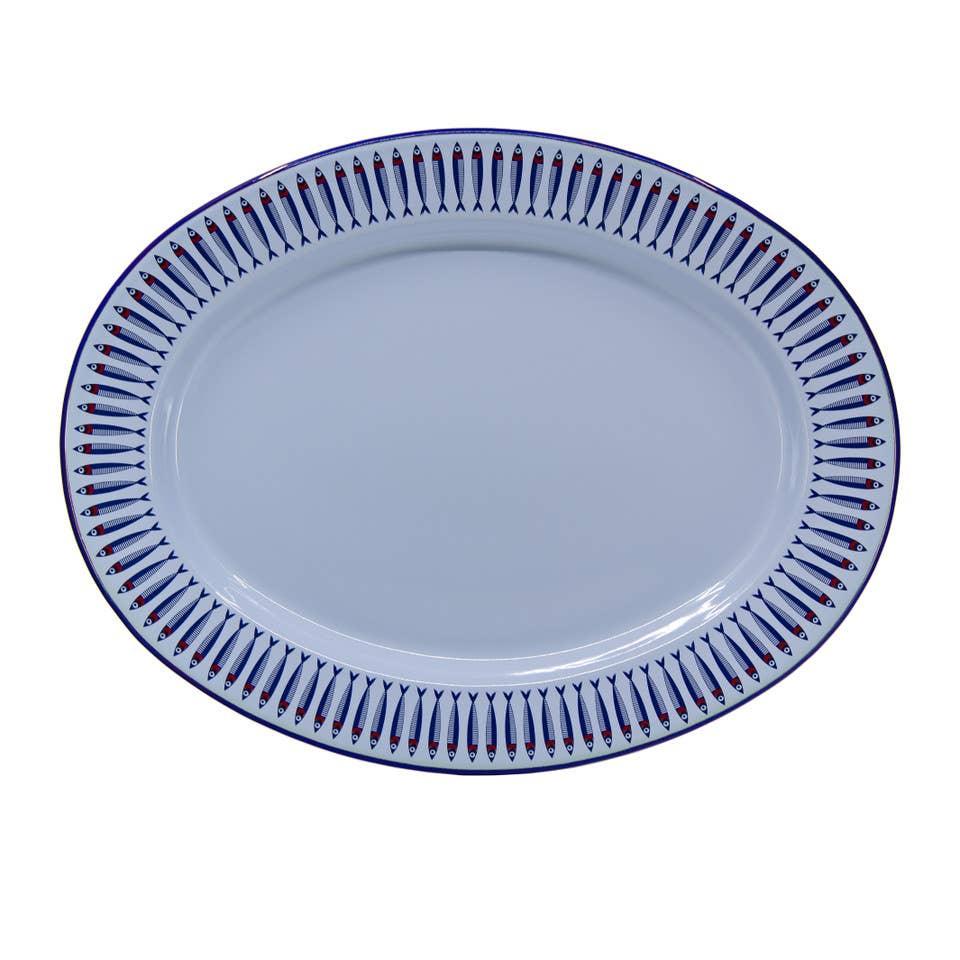Mur by Ayca x CCH Anchovies Small 14 in Oval Tray, Blue Rim - Marcel’s Culinary Experience