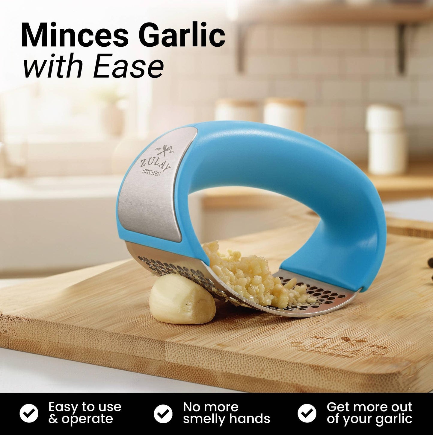 Garlic Press Rocker With Silicone Peeler & Scraper Set