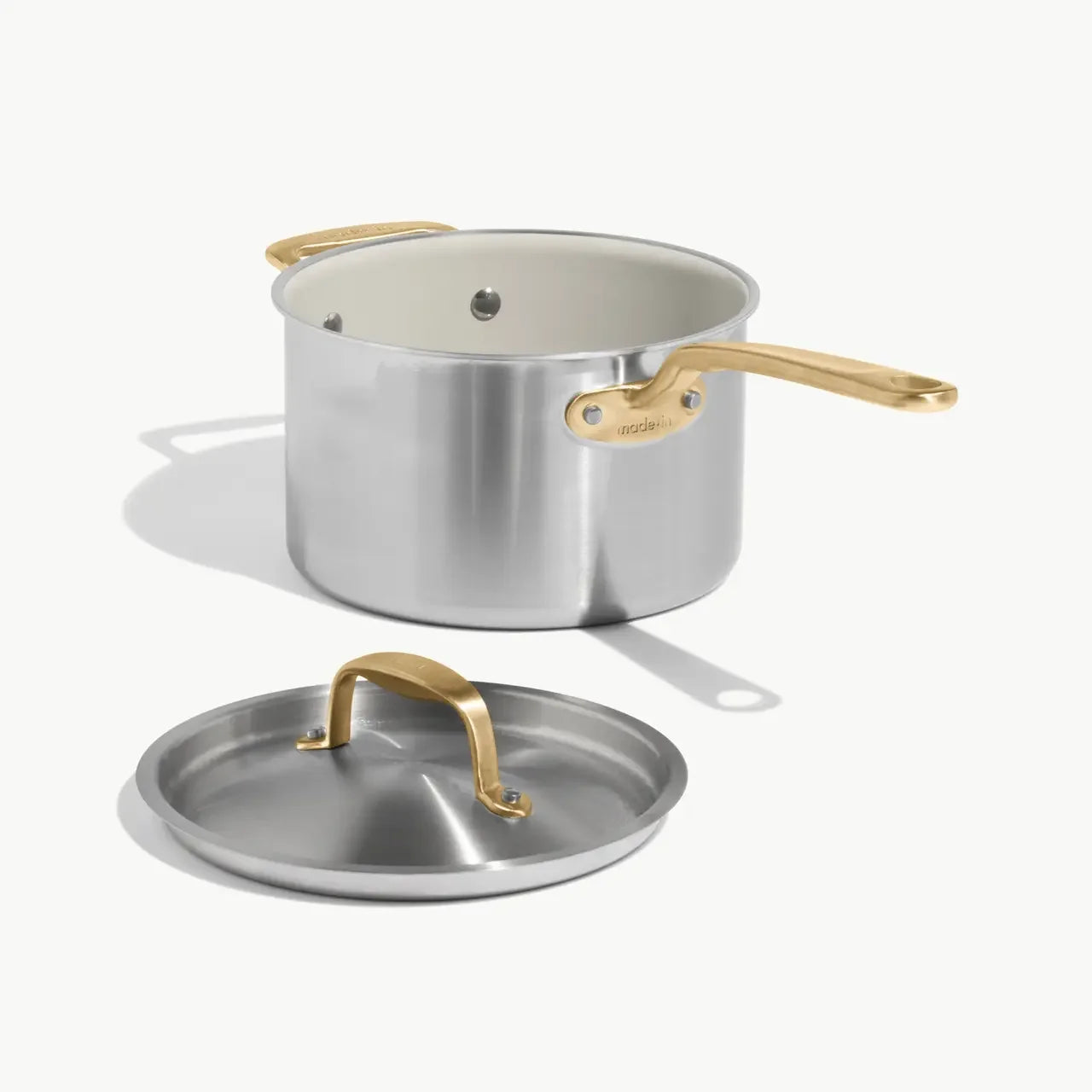 Made In CeramiClad™ Non Stick Saucepan - Antique Brass Handle