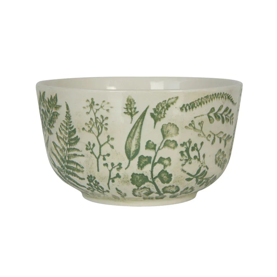 Hand-Stamped Bowl with Embossed Pattern Green Botanicals - Marcel’s Culinary Experience