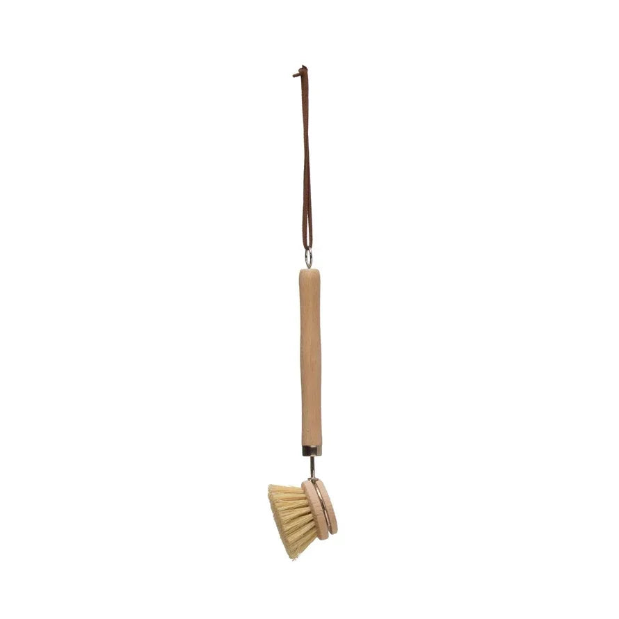 Beechwood Dish Brush w Leather Strap & Metal - Marcel’s Culinary Experience