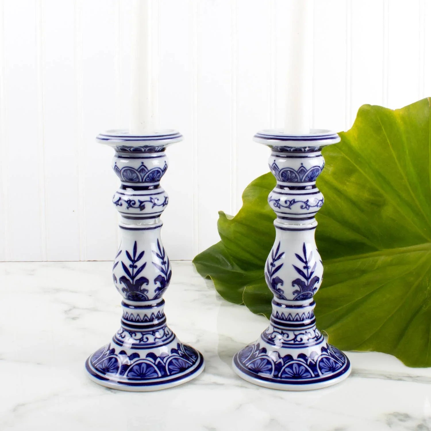 Blue Chinoiserie Candlestick Set - Small - Marcel’s Culinary Experience