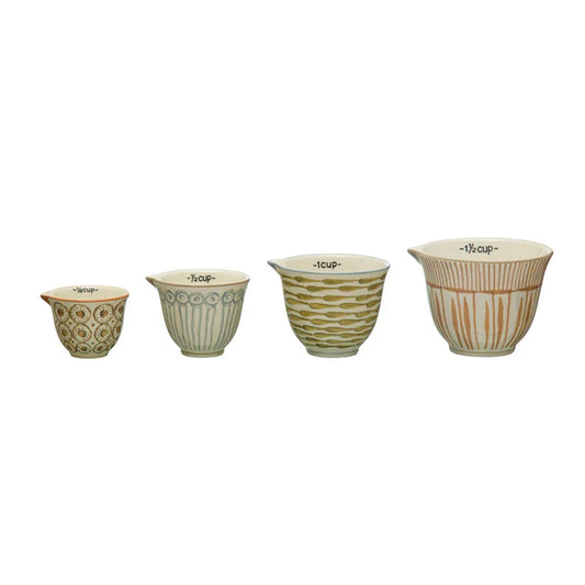 Hand-Painted Stoneware Measuring Cups w/ Patterns - Marcel’s Culinary Experience