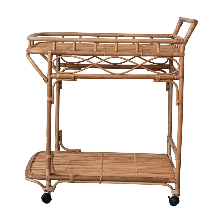 Hand-Woven Rattan 2-Tier Bar Cart on Casters - Marcel’s Culinary Experience