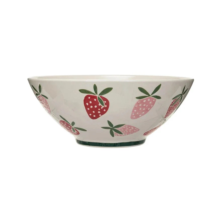 Hand-Painted Stoneware Bowl w/ Wax Relief Strawberries - Marcel’s Culinary Experience