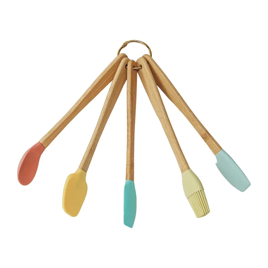 Mini Kitchen Utensils Brights Set of 5 Silicone & Wood - Marcel’s Culinary Experience