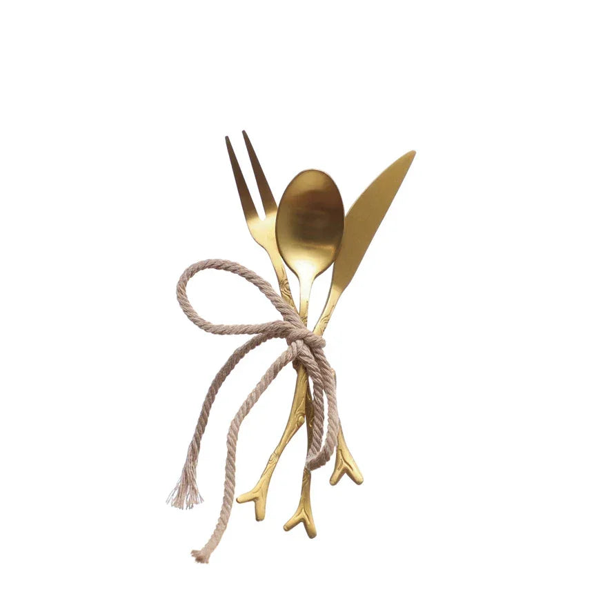 Appetizer Utensils w/ Twig Shaped Handles, Gold, Set of 3 - Marcel’s Culinary Experience