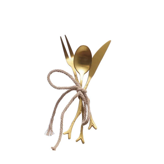 Appetizer Utensils w/ Twig Shaped Handles, Gold, Set of 3 - Marcel’s Culinary Experience