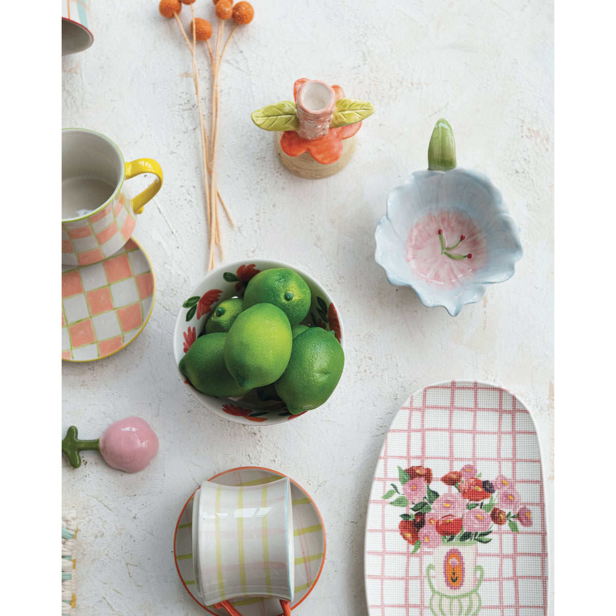 Hand-Painted Stoneware Flower Shaped Prep Bowls, Set of 4