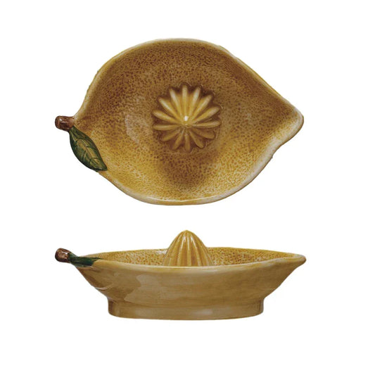 Stoneware Lemon Shaped Juicer Hand-Painted - Marcel’s Culinary Experience