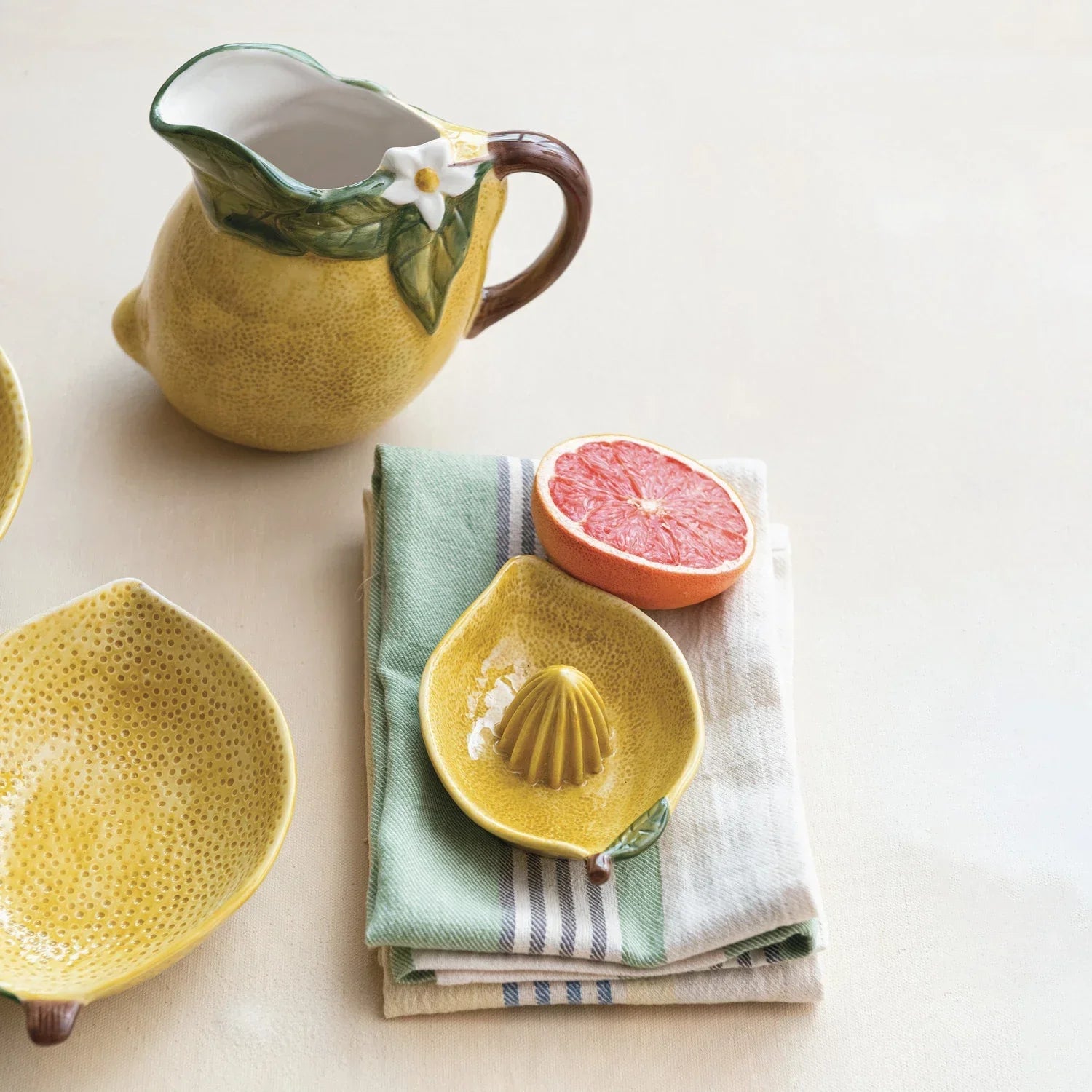 Stoneware Lemon Shaped Juicer Hand-Painted - Marcel’s Culinary Experience