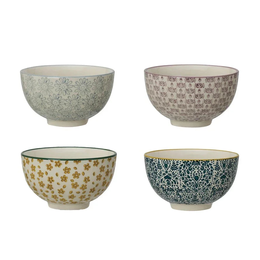 Hand-Stamped Stoneware Bowl w/ Pattern Meadow Collection - Marcel’s Culinary Experience