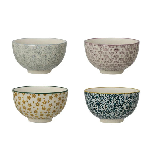Hand-Stamped Stoneware Bowl w/ Pattern Meadow Collection - Marcel’s Culinary Experience