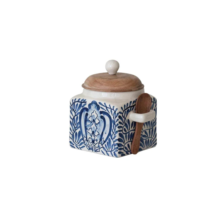 Stoneware Canister with Lid & Spoon Blue Floral - Marcel’s Culinary Experience