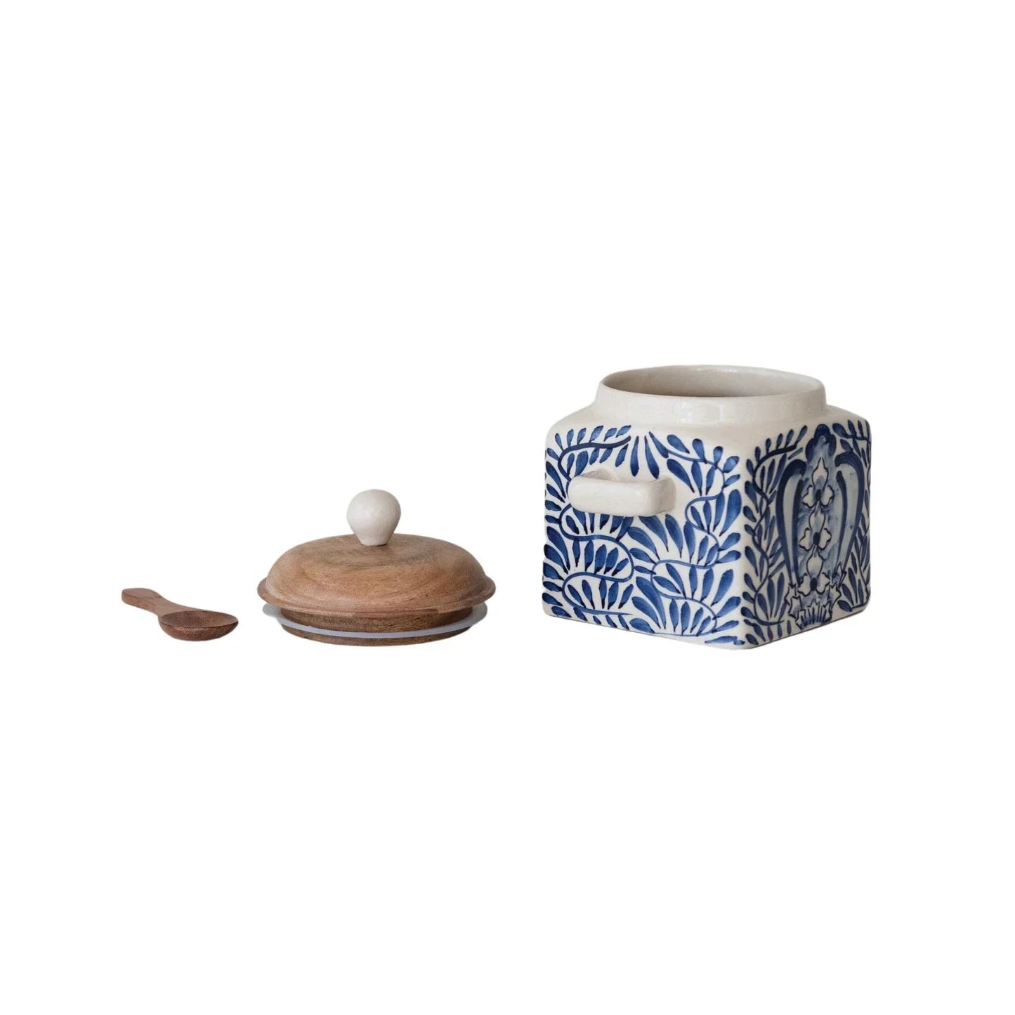 Stoneware Canister with Lid & Spoon Blue Floral - Marcel’s Culinary Experience