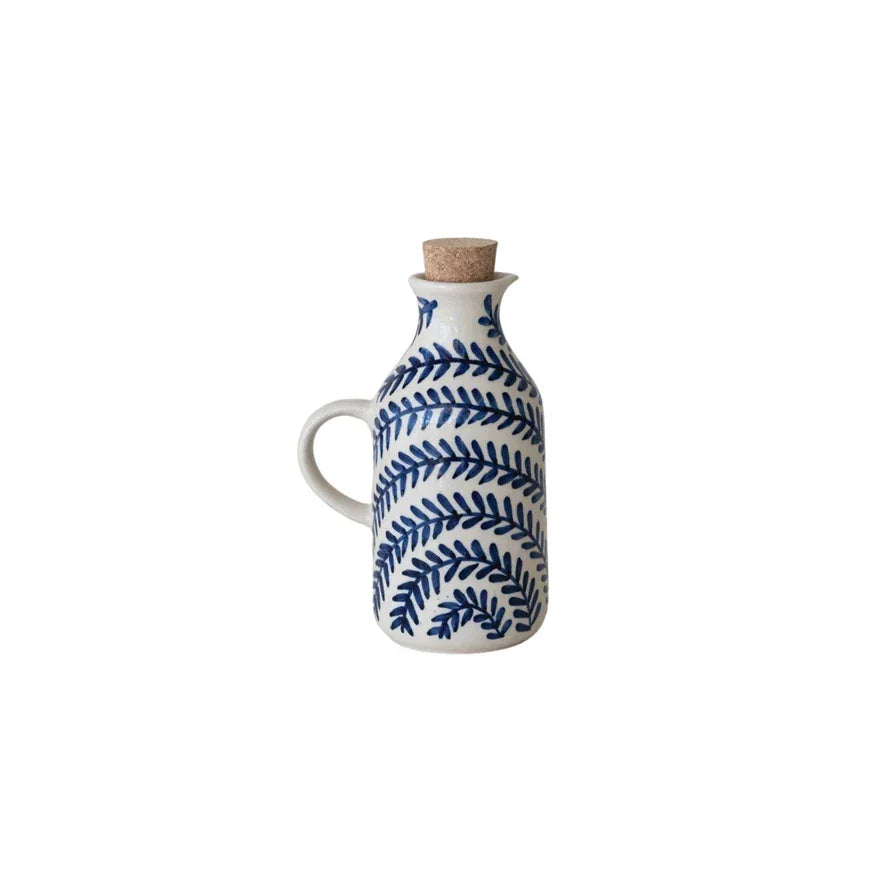 Blue & White Oil Cruet w Cork Stopper 8 oz - Marcel’s Culinary Experience