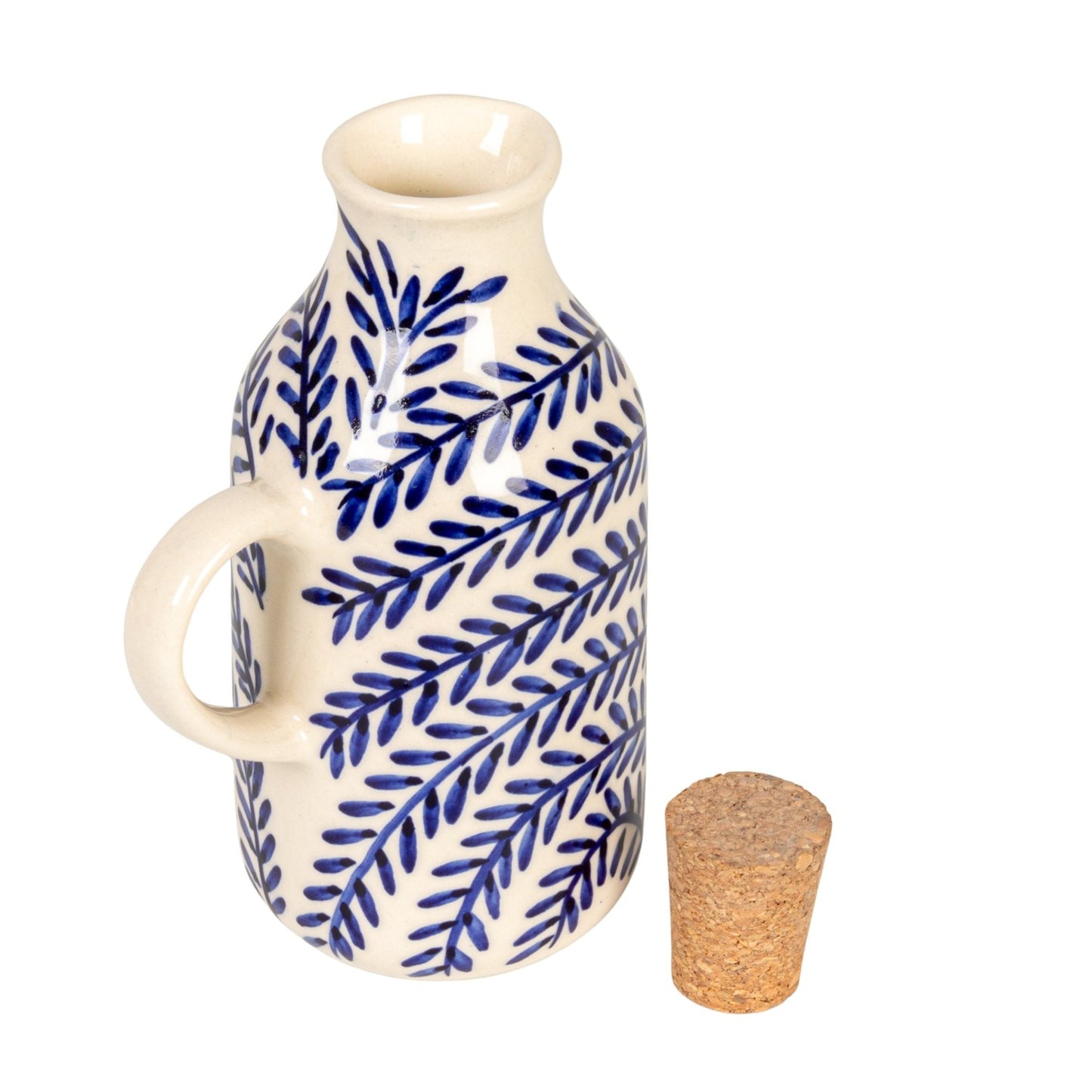 Hand-Painted Stoneware Oil Cruet with Cork Stopper