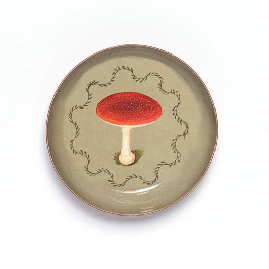 Round Enamel Tray - Mushroom