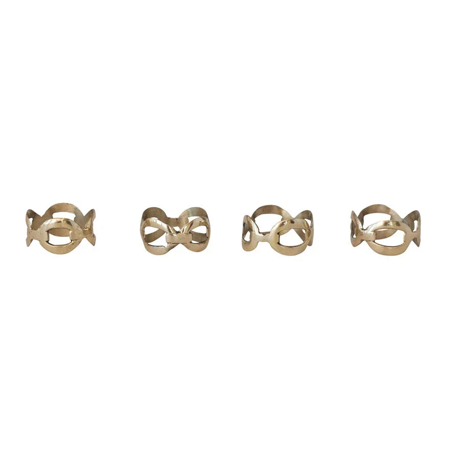 Brass Chain Shaped Napkin Rings w Leather Tie, Set of 4 - Marcel’s Culinary Experience
