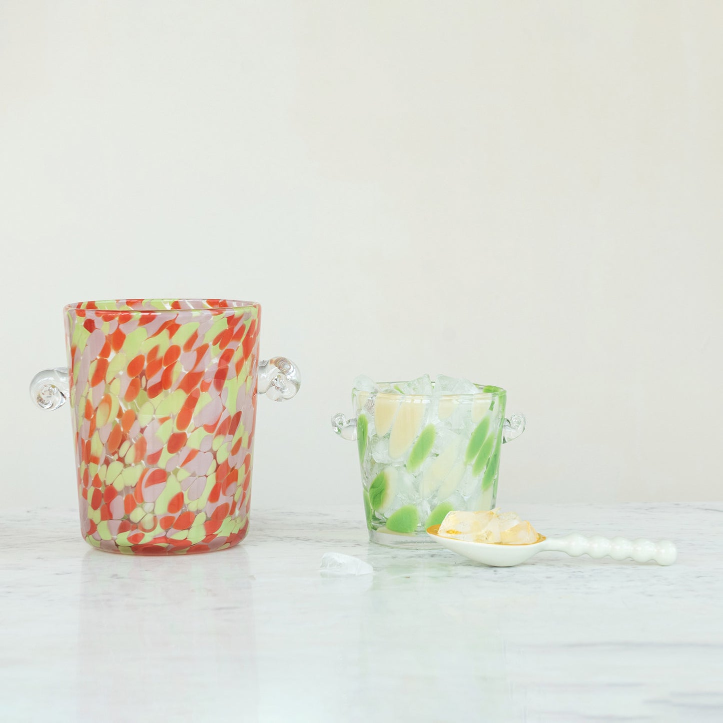 Confetti Glass Ice Bucket with Handles, Yellow & Green