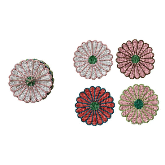 Glass Beaded Flower Shaped Coasters, Set of 4 Tied with Jute - Marcel’s Culinary Experience