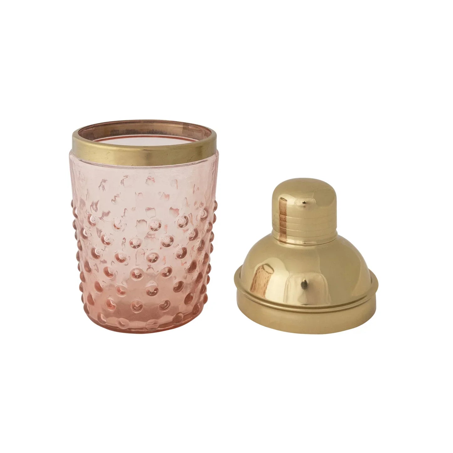 Hand-Blown Glass Hobnail Cocktail Shaker – 14 oz. Gold & Pink