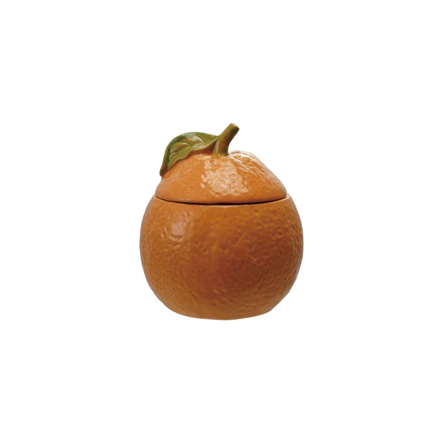 Stoneware Orange Shaped Jar with Lid 5.5" H - Marcel’s Culinary Experience