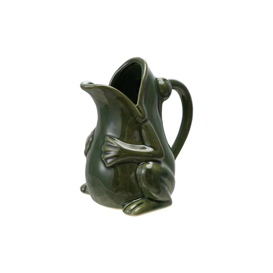 16 oz. Stoneware Frog Pitcher, Reactive Glaze Green - Marcel’s Culinary Experience