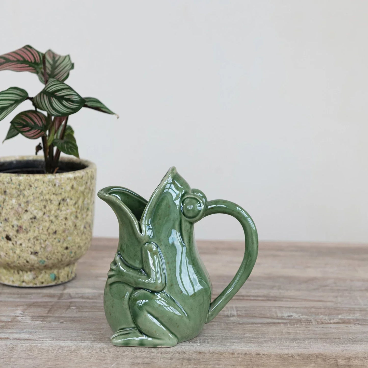 16 oz. Stoneware Frog Pitcher, Reactive Glaze Green - Marcel’s Culinary Experience