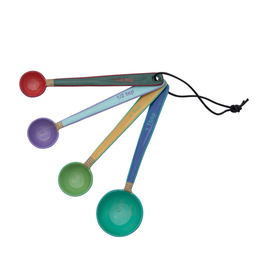 Enameled Measuring Spoons with Leather Tie 4 Colors, Set of 4