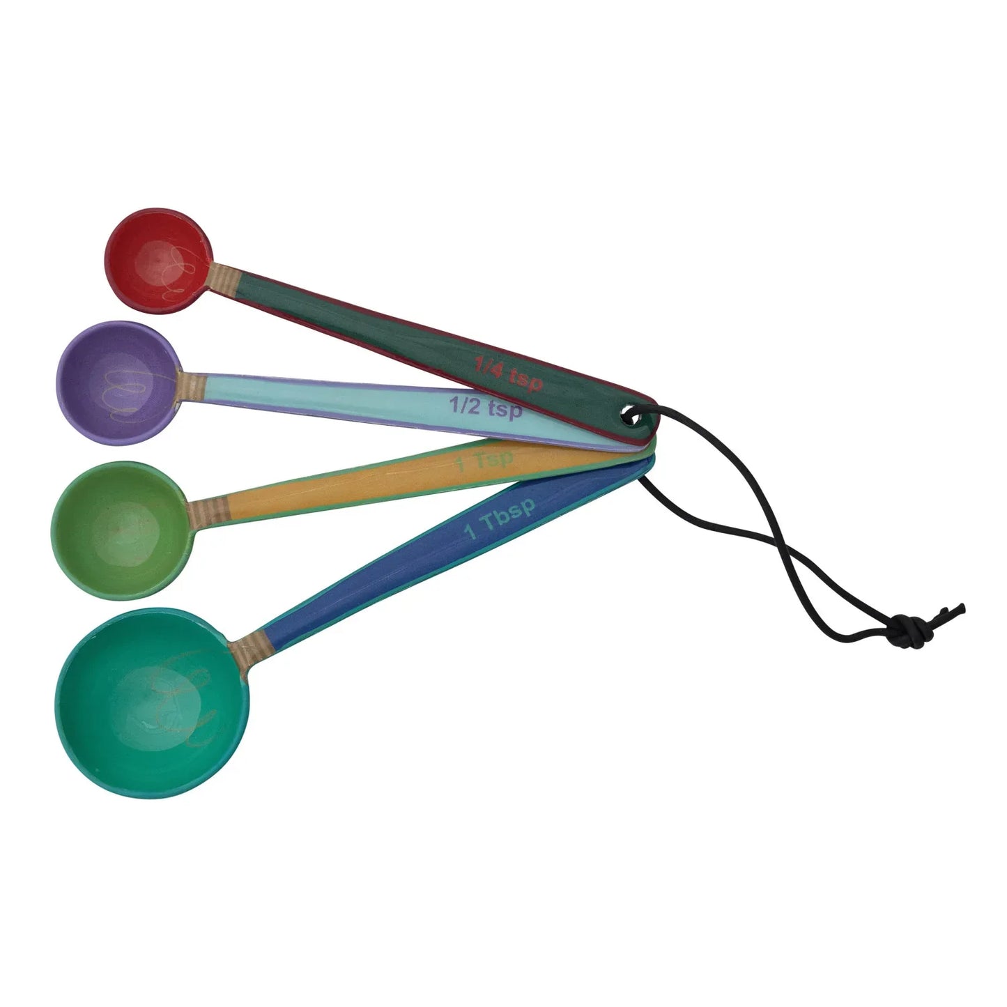 Enameled Measuring Spoons with Leather Tie 4 Colors, Set of 4
